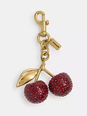 NEW Beautiful Coach Red Cherry Crystals Bag Charm Fob Brass CCD32 NWT $150 🍒🍒